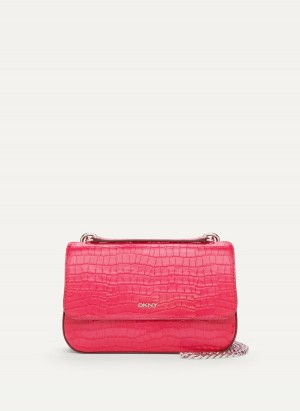 Pink Dkny Sina Croco Flap Women's Shoulder Bags | N5543266