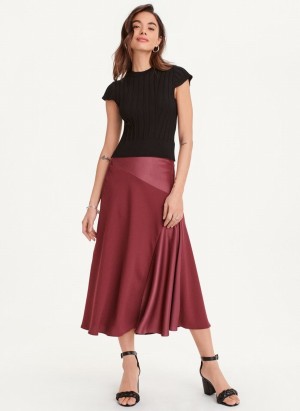 Red Dkny Mix Media Panel Women's Skirts | Y1604562