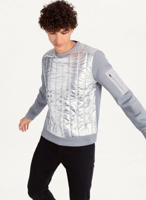 Silver Dkny Foil Panel Crew Neck Men's Sweatshirts | U8797686