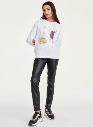 White Dkny Conversational Graphic Women's Sweatshirts | K9509560