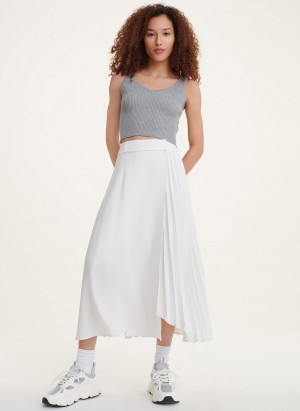 White Dkny Pleated Wrap Midi Women's Skirts | G6693941