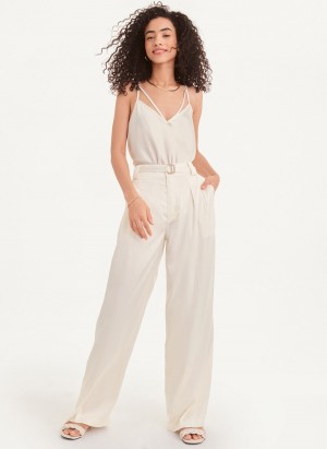 White Dkny Wide Leg Women's Pants | K8219363