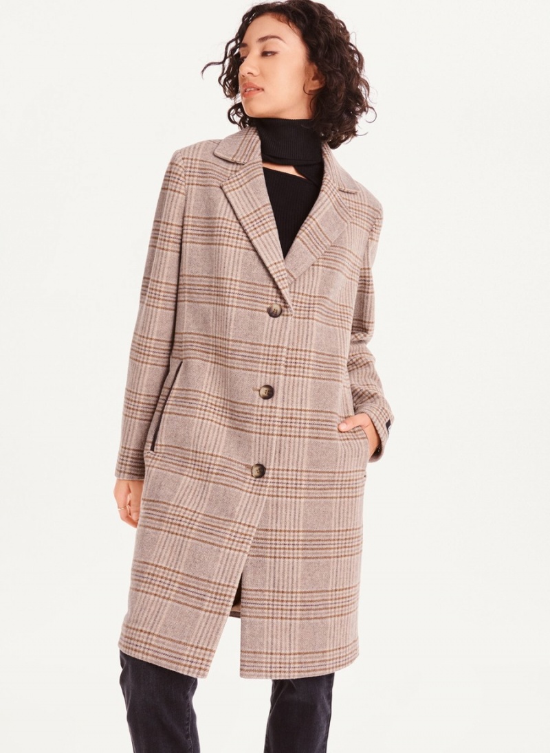 Beige Dkny Brown Plaid Women\'s Coats | E5200285