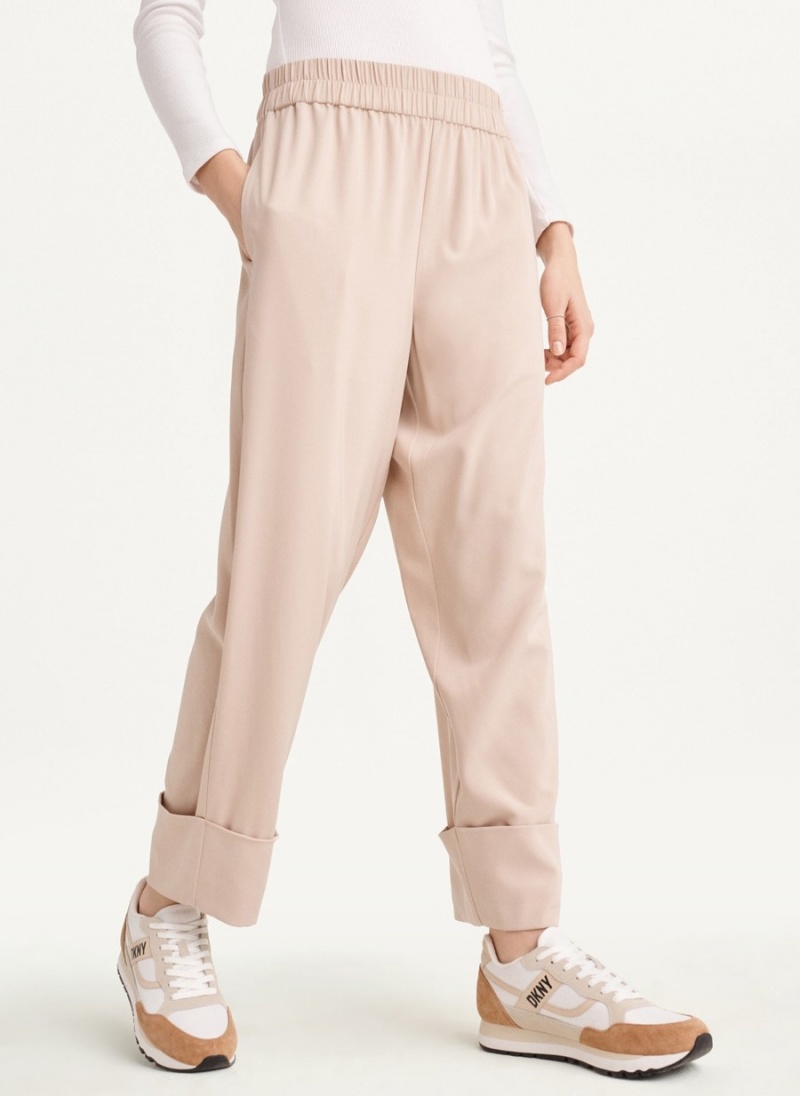 Beige Dkny Cropped Wide Leg Women's Pants | S7532489