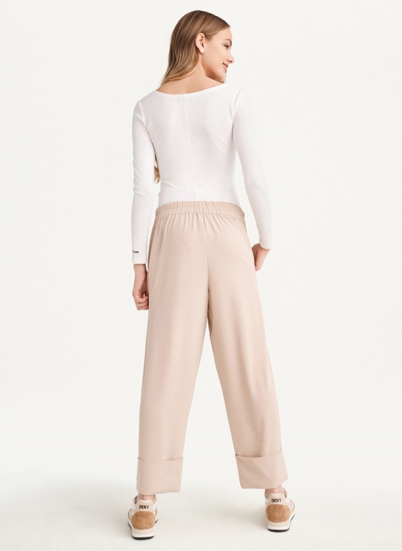 Beige Dkny Cropped Wide Leg Women's Pants | S7532489