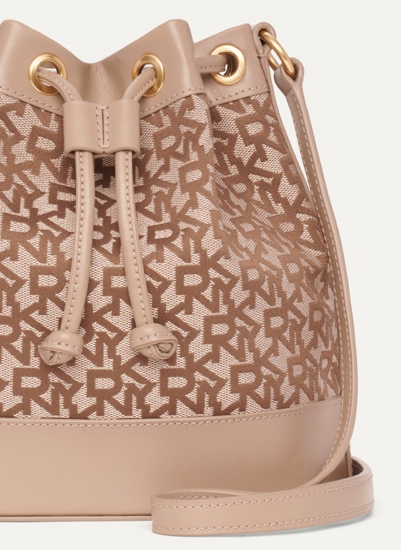 Beige Dkny Logo Women's Bucket Bags | T6959666