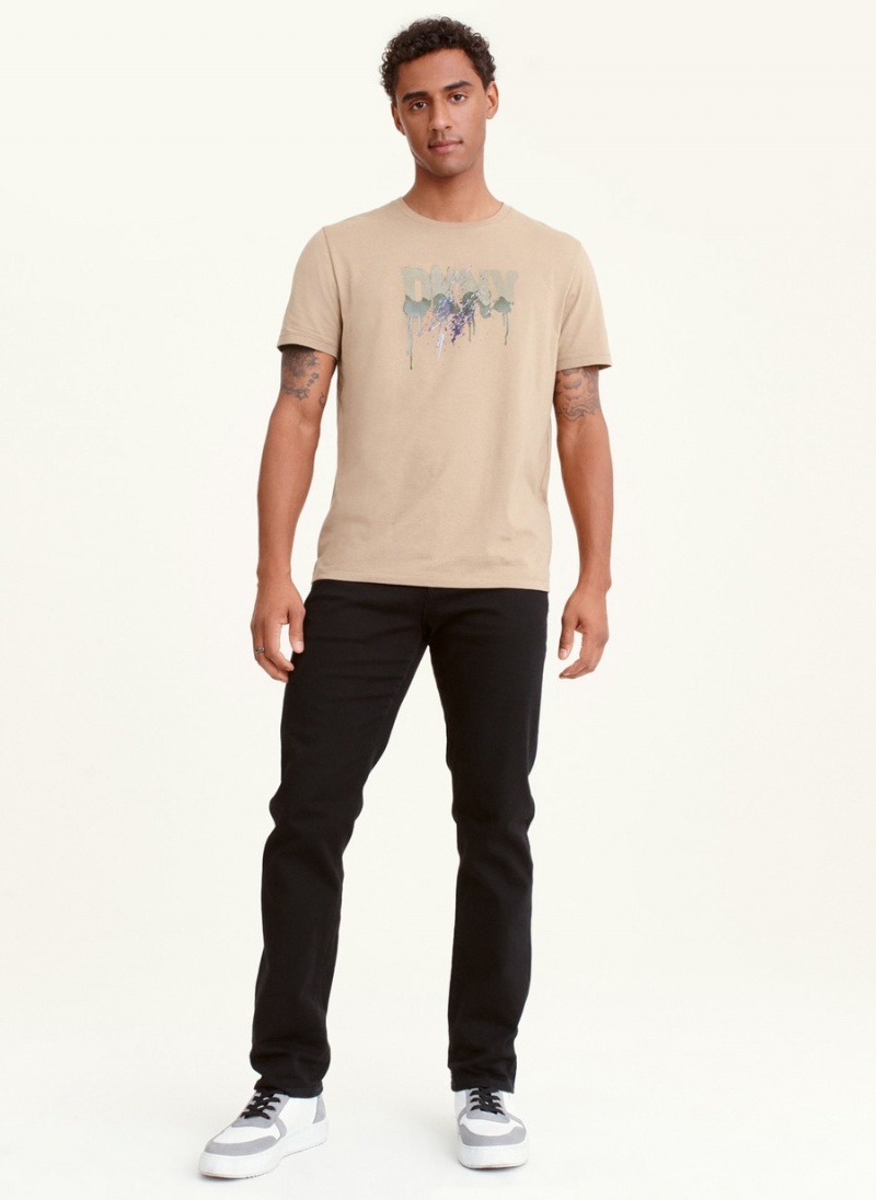 Beige Dkny Multi Paint Splatter Men's T Shirts | H3843429