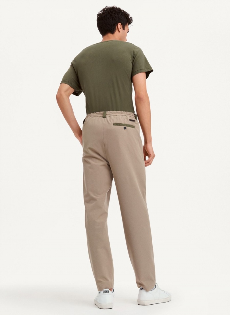 Beige Dkny Olive Trim Elastic Waist Men's Pants | W8646171