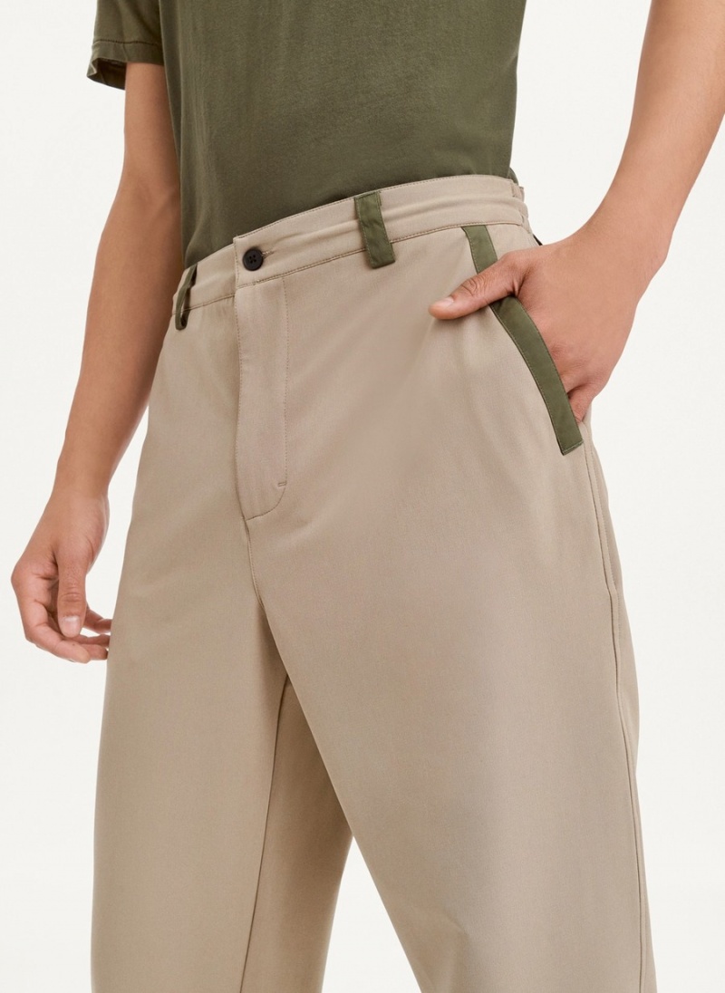 Beige Dkny Olive Trim Elastic Waist Men's Pants | W8646171