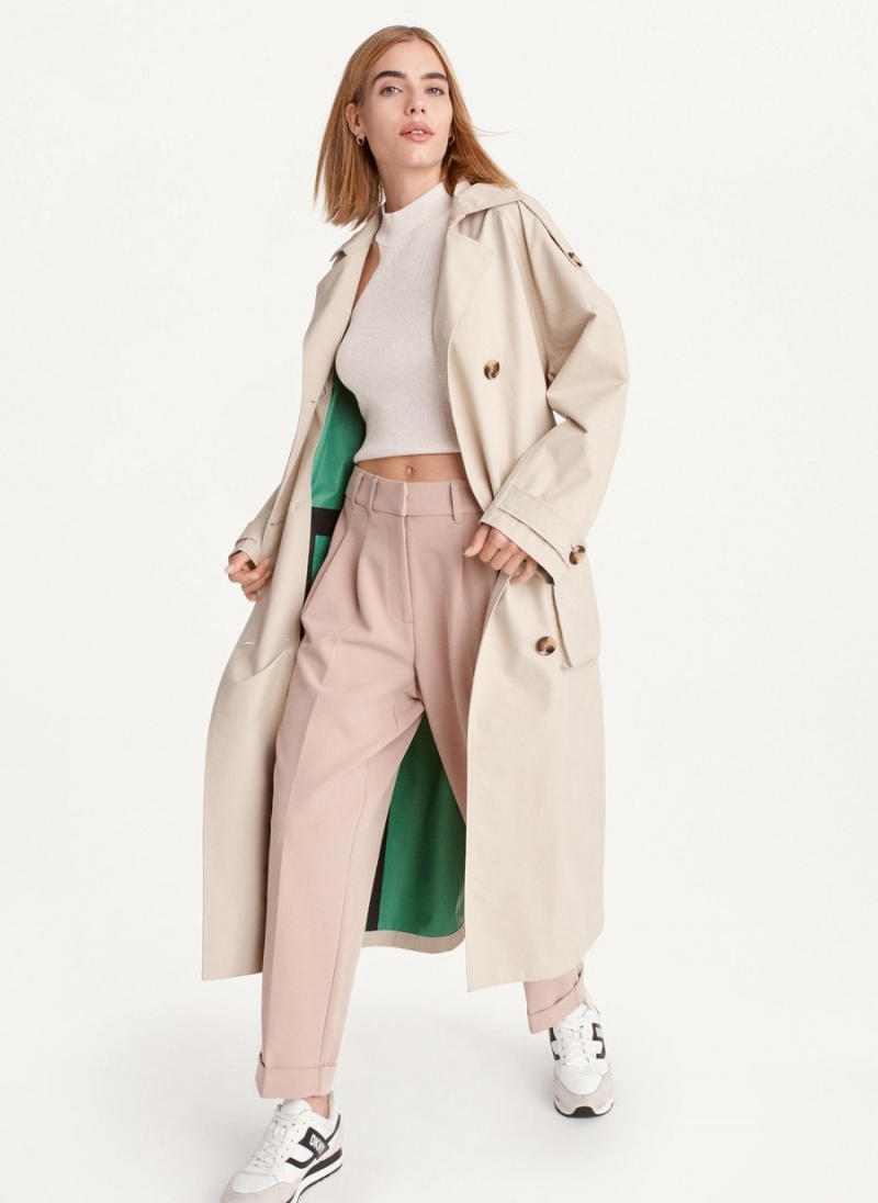 Beige Dkny Oversized With Inner Details Women's Trench Coat | G8592739