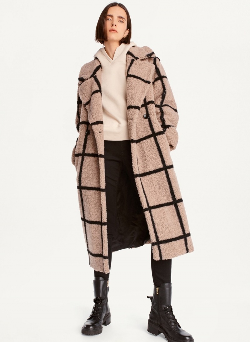 Beige Dkny Windowpane Sherpa Women's Jackets | F1212055