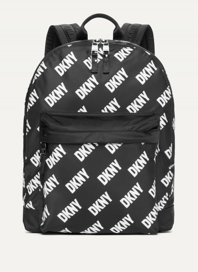 Black Dkny All Over Logo Men\'s Backpacks | P8642030