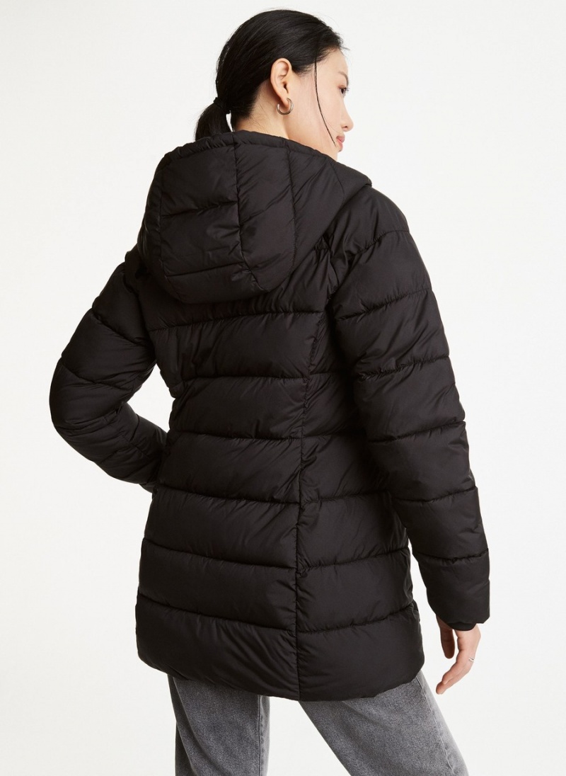 Black Dkny Asymmetrical Zip Women's Puffer Jacket | W3414594