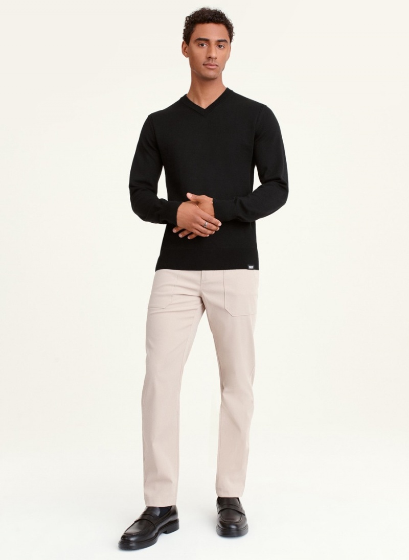 Black Dkny Basic V Neck Men's Sweaters | B0213050