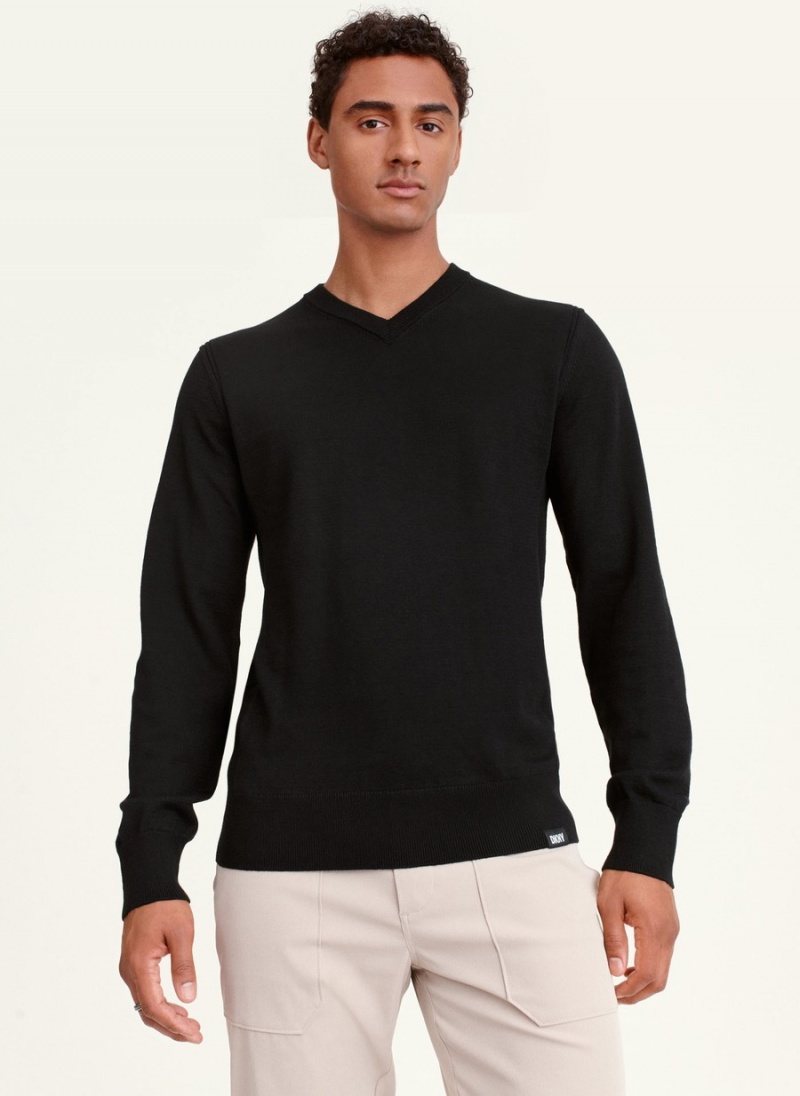 Black Dkny Basic V Neck Men\'s Sweaters | B0213050