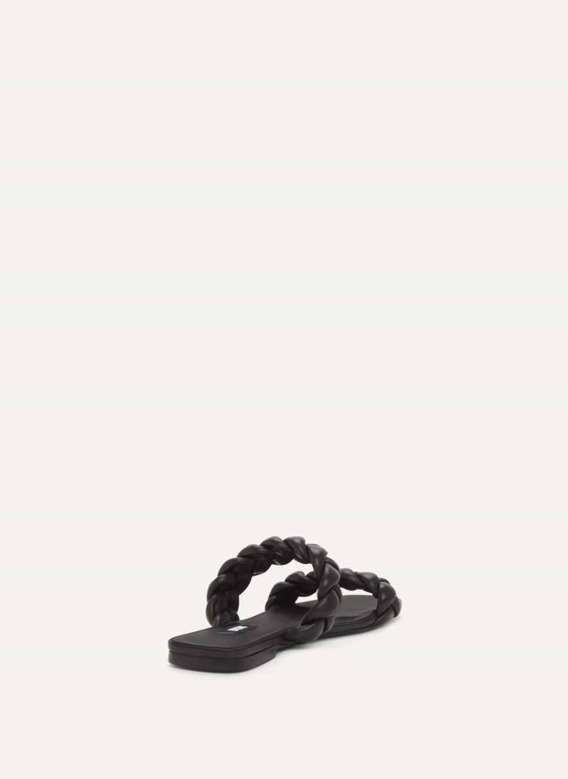 Black Dkny Braided Double Strap Women's Slides | A3314644