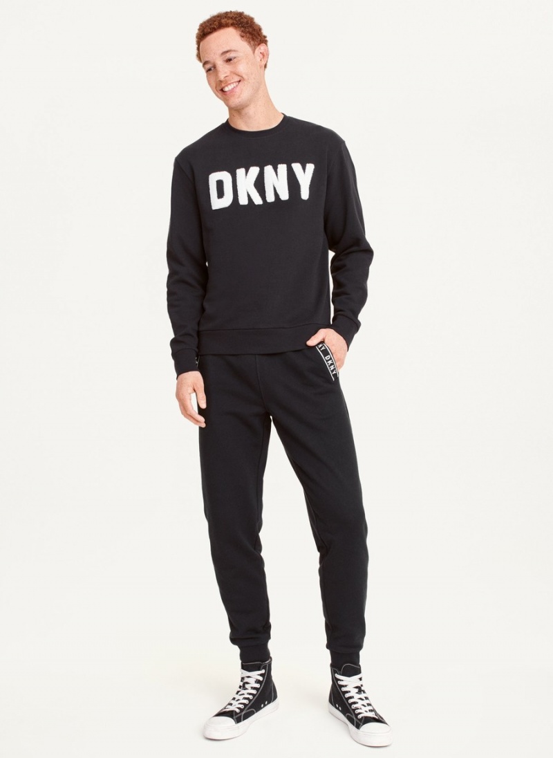 Black Dkny Chenille Logo Men's Sweatshirts | W0408112