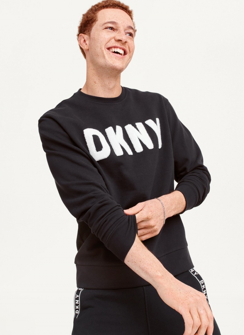 Black Dkny Chenille Logo Men\'s Sweatshirts | W0408112