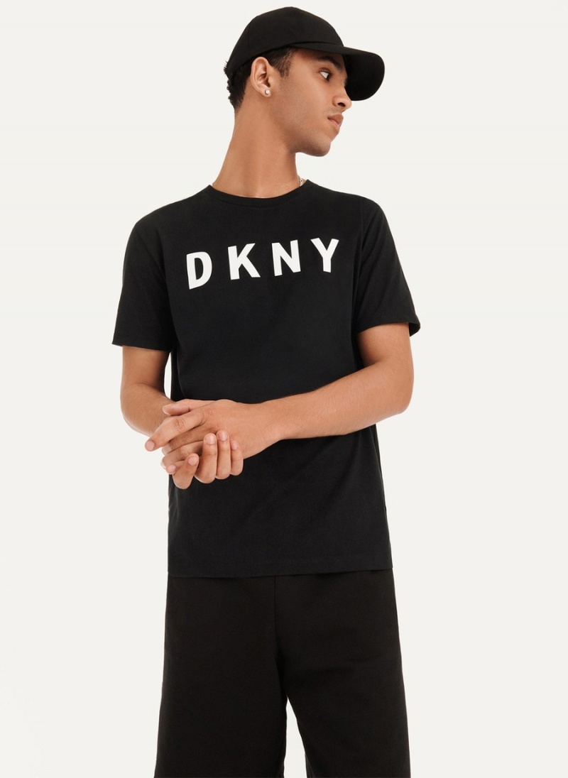 Black Dkny Classic Logo Men's T Shirts | E9920022