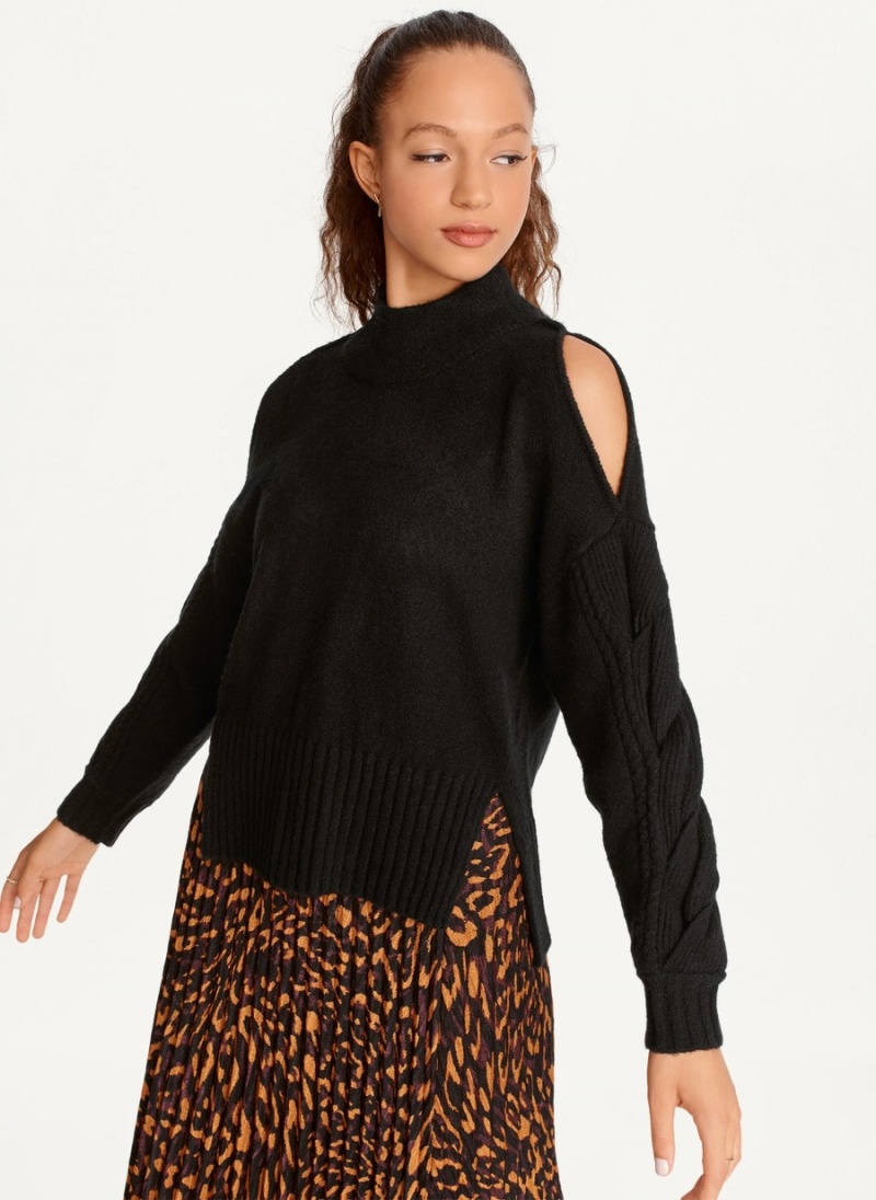 Black Dkny Cold-Shoulder Women's Sweaters | G4597762