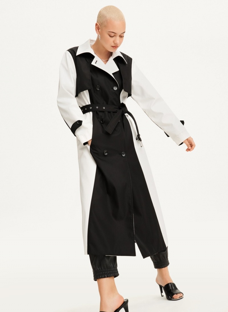 Black Dkny Colorblock Crinkle Women's Trench Coat | J9381349