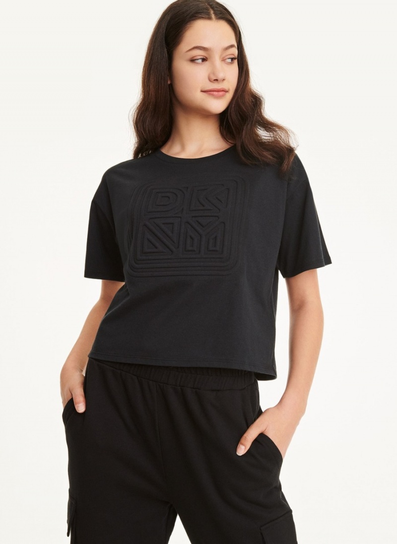 Black Dkny Cotton Jersey Top With Logo Embossing Women's T Shirts | S8429531