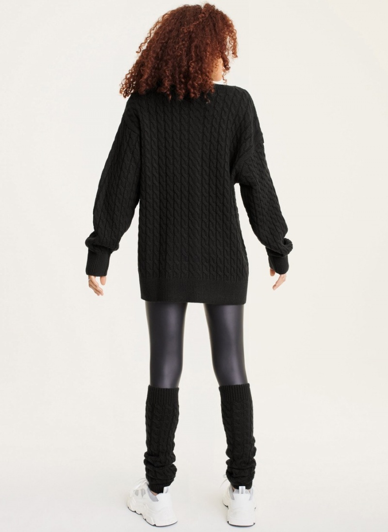 Black Dkny Cozy Cable Knit And Leg Warmers Women's Sweaters | Q7589238