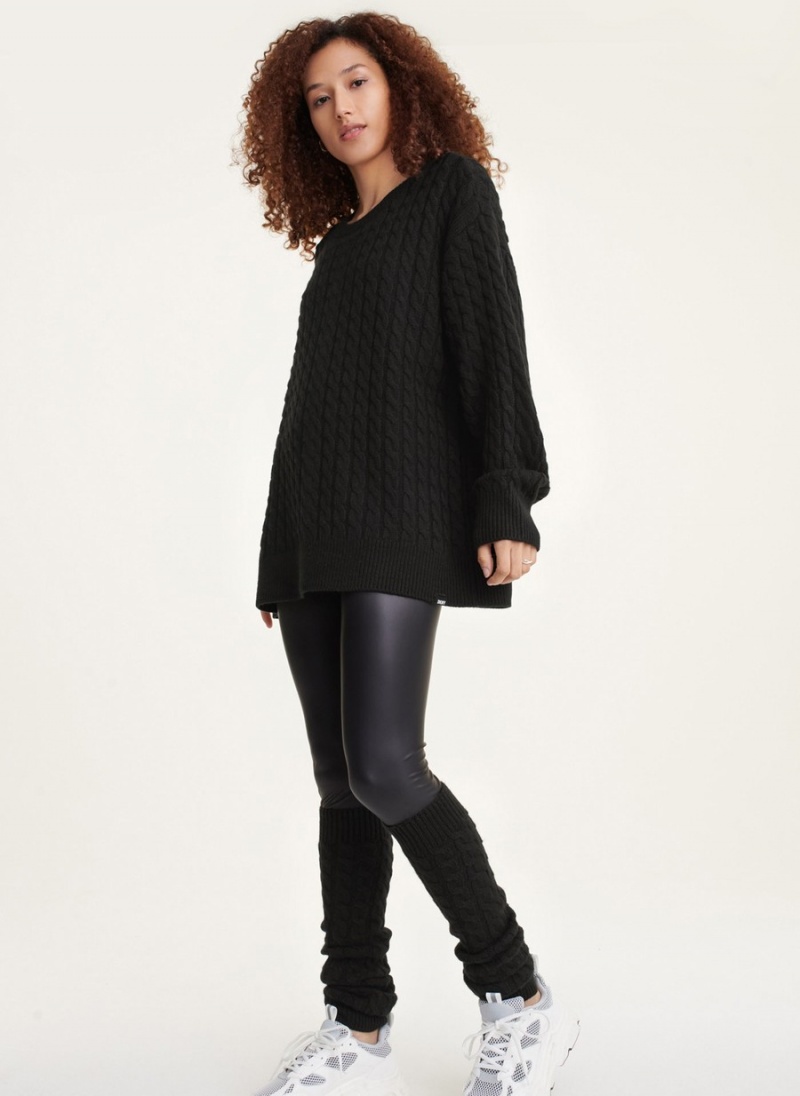 Black Dkny Cozy Cable Knit And Leg Warmers Women's Sweaters | Q7589238