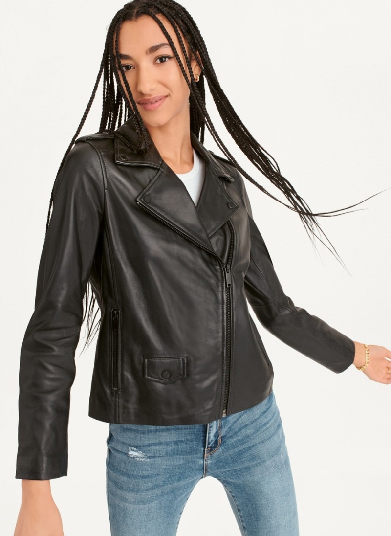 Black Dkny Cropped Leather Women\'s Leather Jackets | R8006161