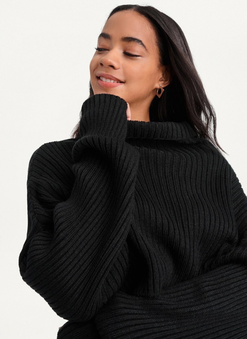 Black Dkny Cropped Turtleneck Women's Sweaters | U2369042