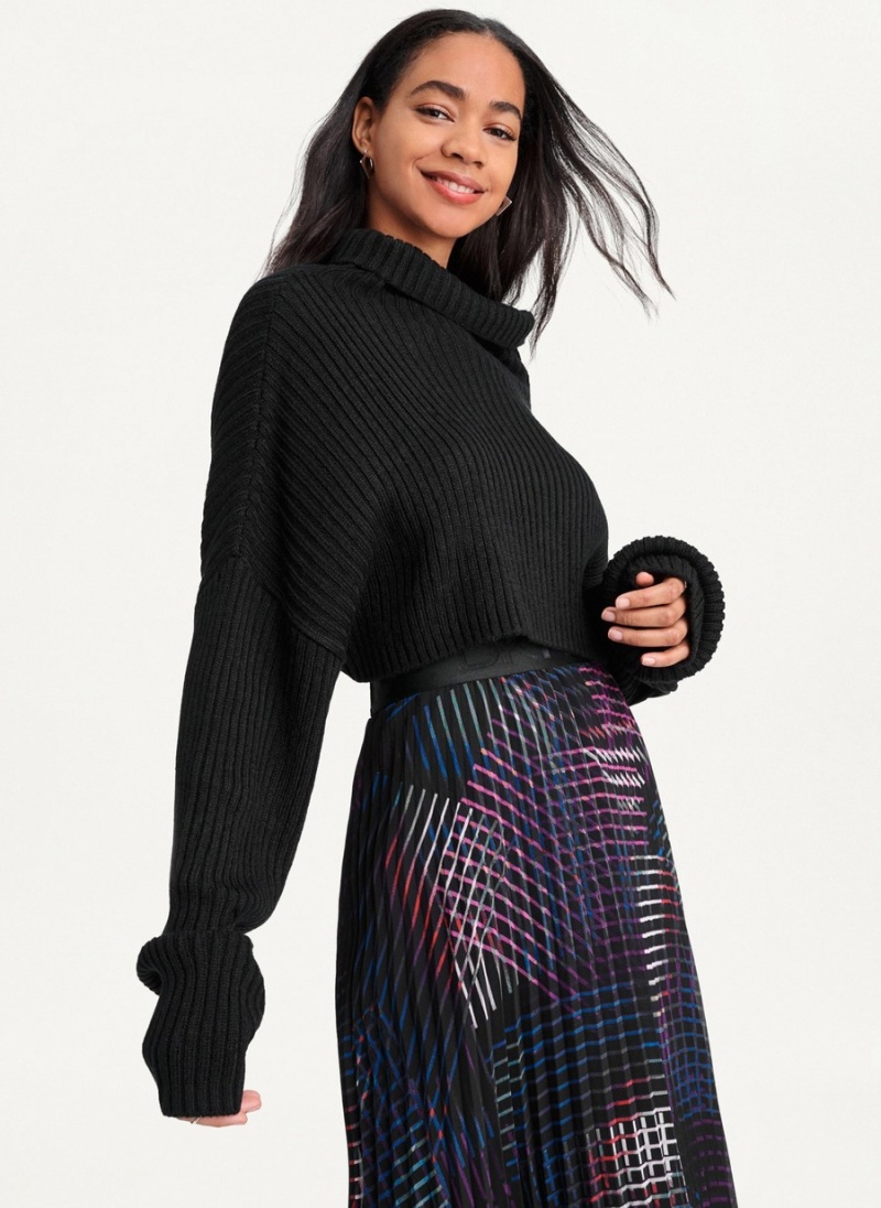 Black Dkny Cropped Turtleneck Women's Sweaters | U2369042