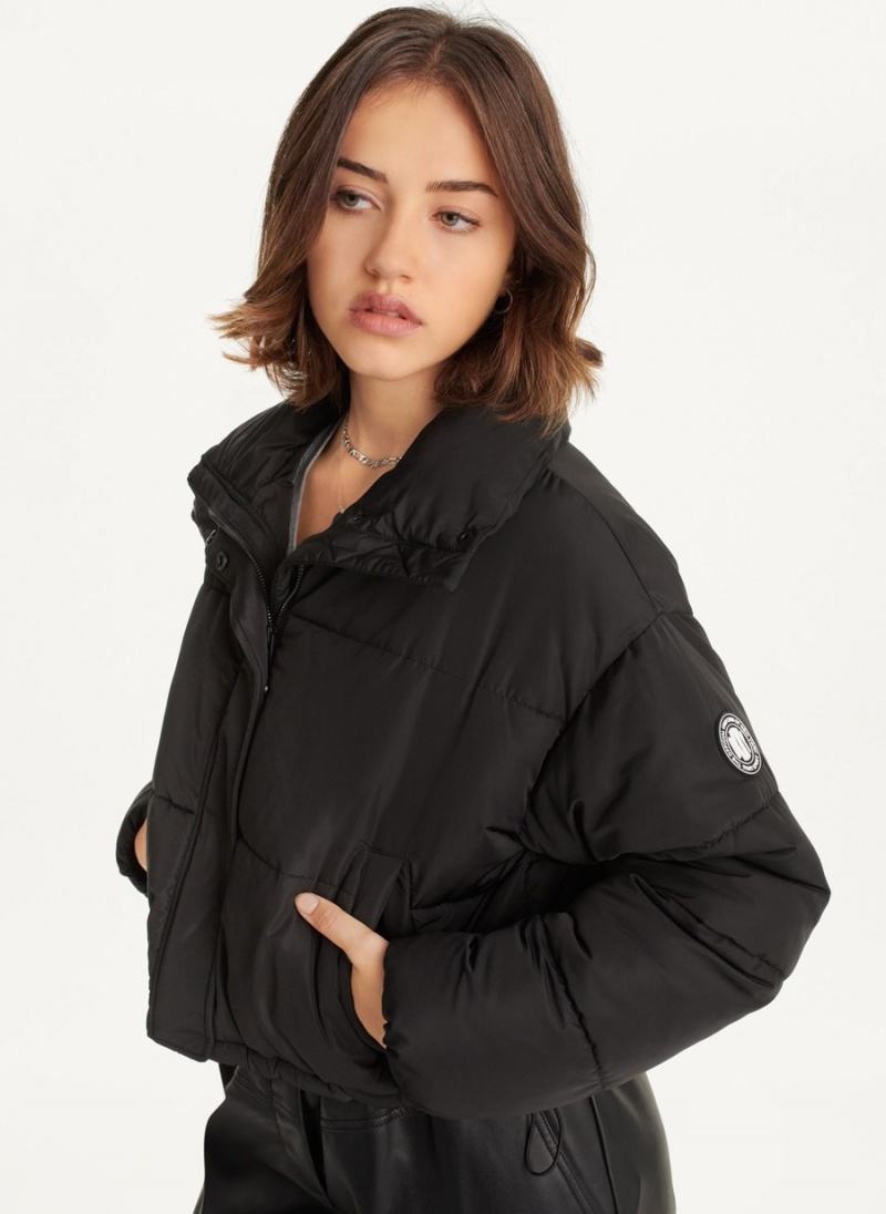 Black Dkny Cropped Women's Puffer Jacket | T6921590