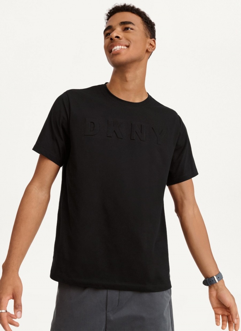 Black Dkny Debossed Logo Men\'s T Shirts | W5421657