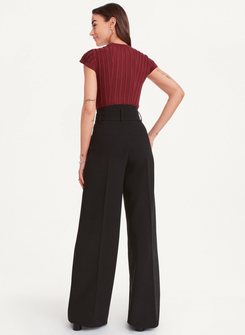 Black Dkny Double Weave Belted Women's Pants | Z1345769