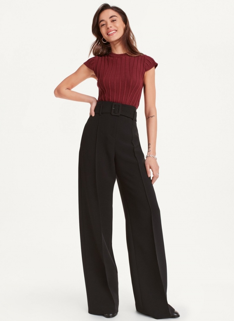 Black Dkny Double Weave Belted Women\'s Pants | Z1345769