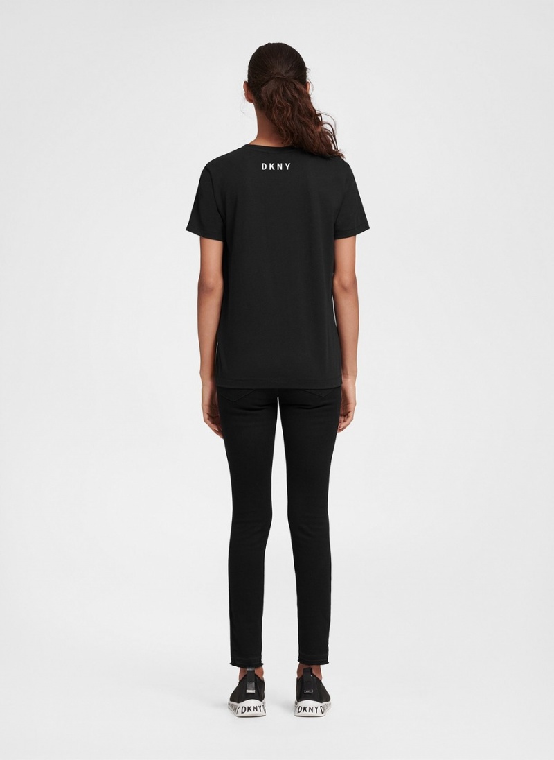 Black Dkny Essential Women's T Shirts | E1826855