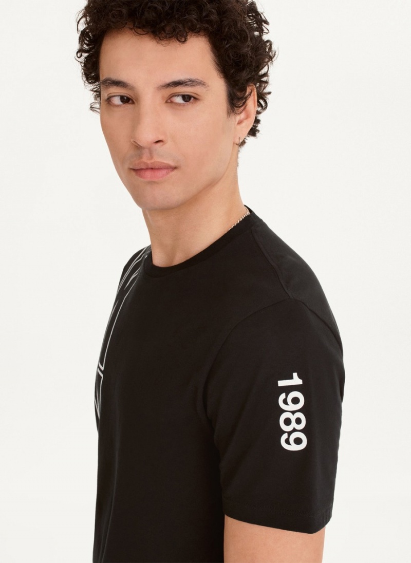 Black Dkny Exploded Logo Outline Men's T Shirts | E2012462