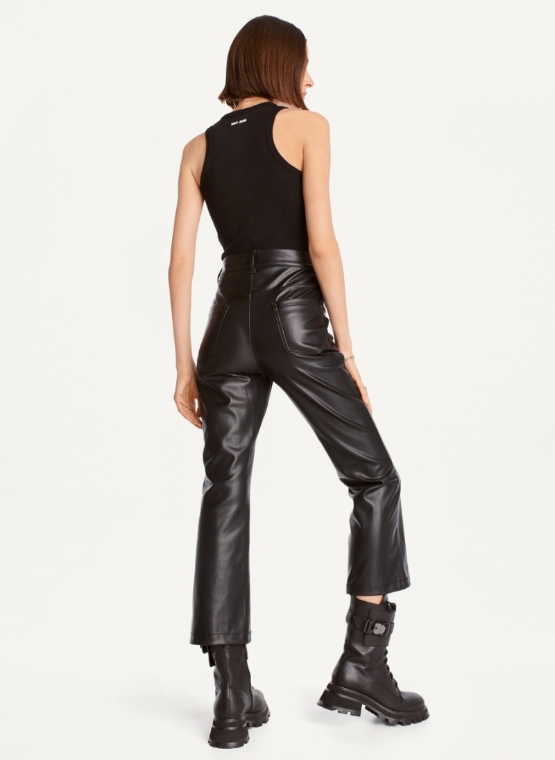 Black Dkny Faux-Leather Kick Flare Women's Pants | E2852301