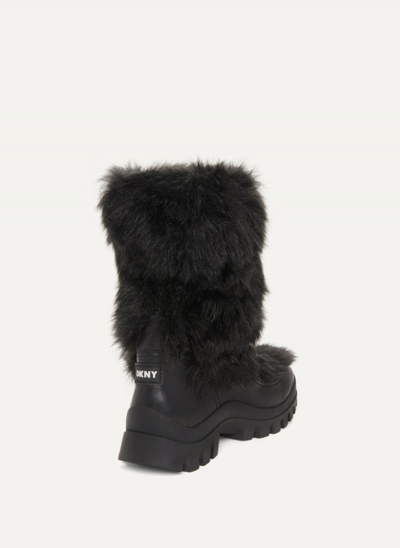 Black Dkny Faux Fur Lug Sole Women's Boots | Q7008366