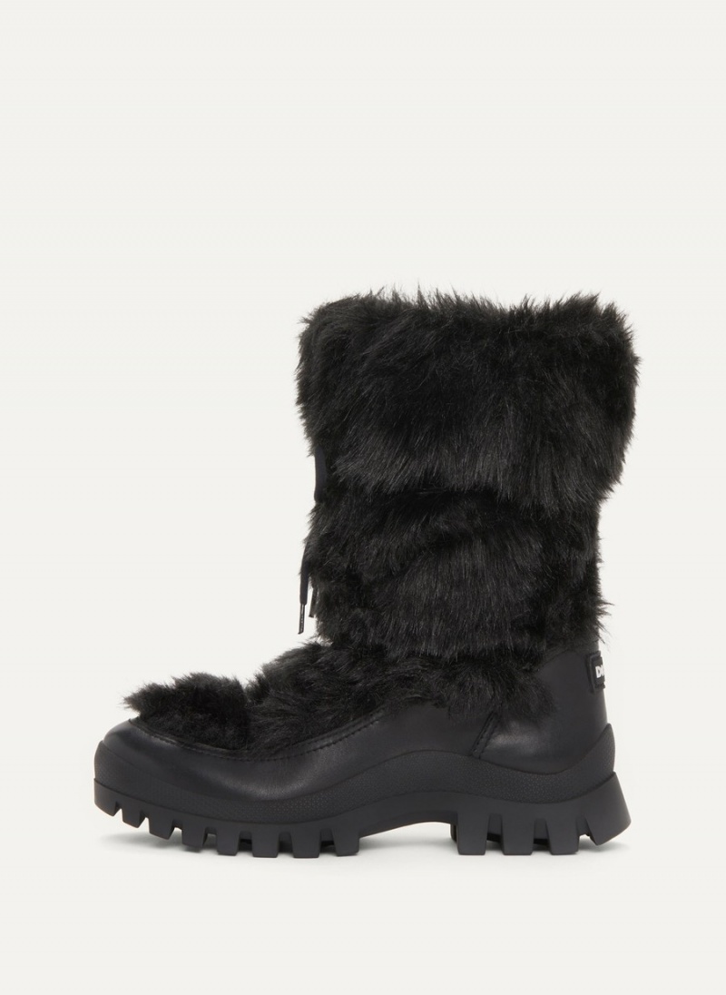 Black Dkny Faux Fur Lug Sole Women\'s Boots | Q7008366