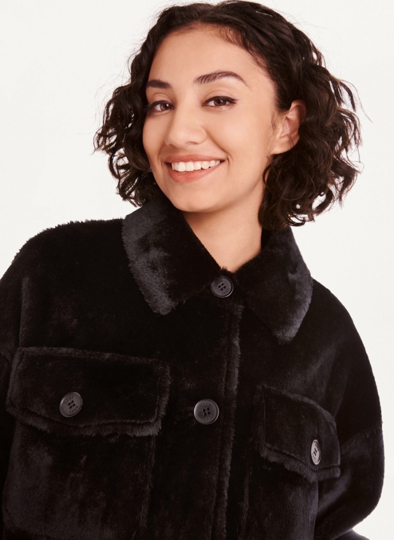 Black Dkny Faux Fur Shacket Women's Jackets | I5097970