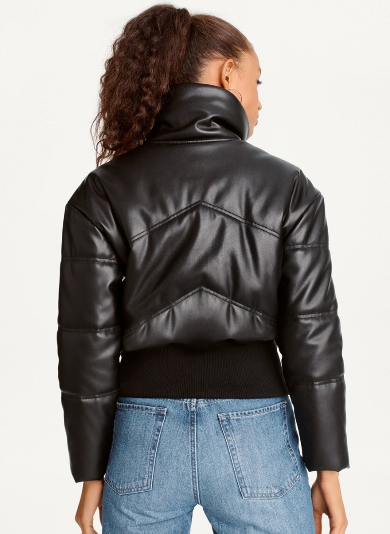 Black Dkny Faux Leather Cropped Bomber Women's Jackets | Y7845369