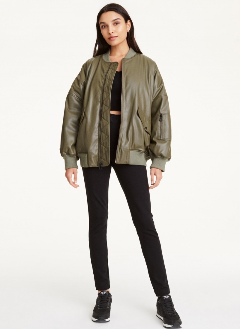 Black Dkny Faux Leather Oversized Bomber Women's Jackets | B5756010