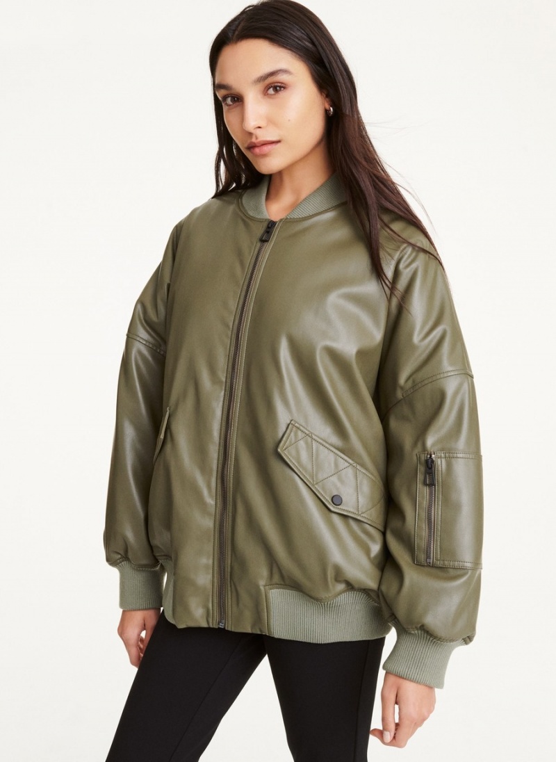 Black Dkny Faux Leather Oversized Bomber Women's Jackets | B5756010