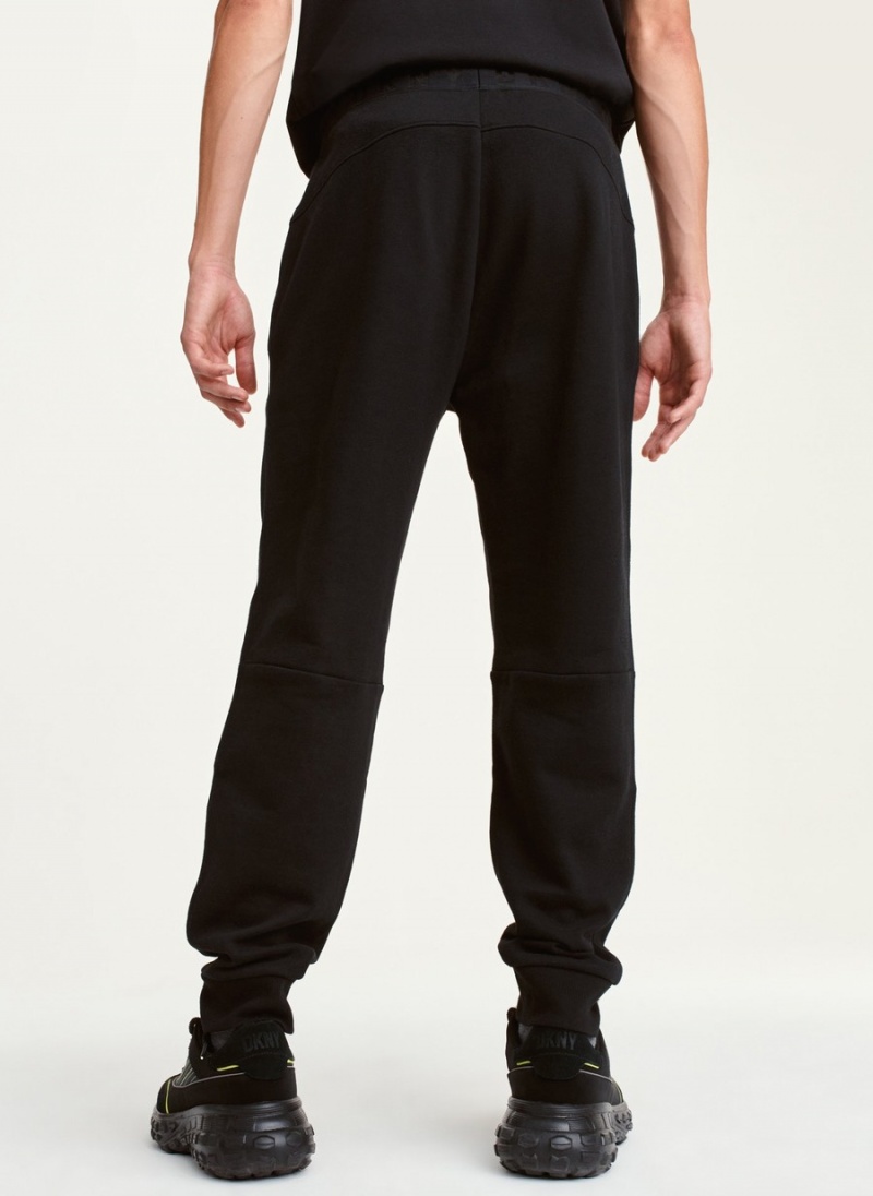 Black Dkny Fleece Logo Waistband Men's Pants | A8832894