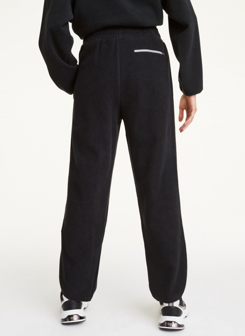 Black Dkny Fleece Pockets Women's Pants | A4596833