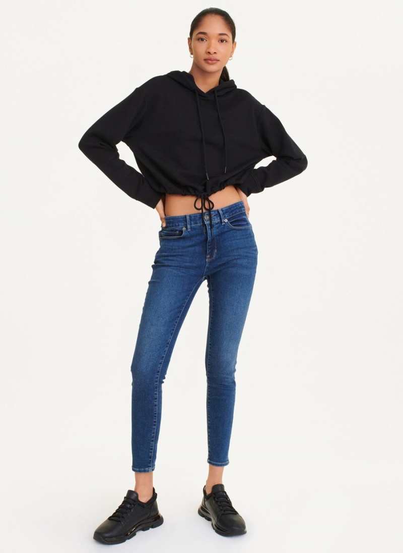 Black Dkny French Terry Cropped Women\'s Hoodie | P6741023