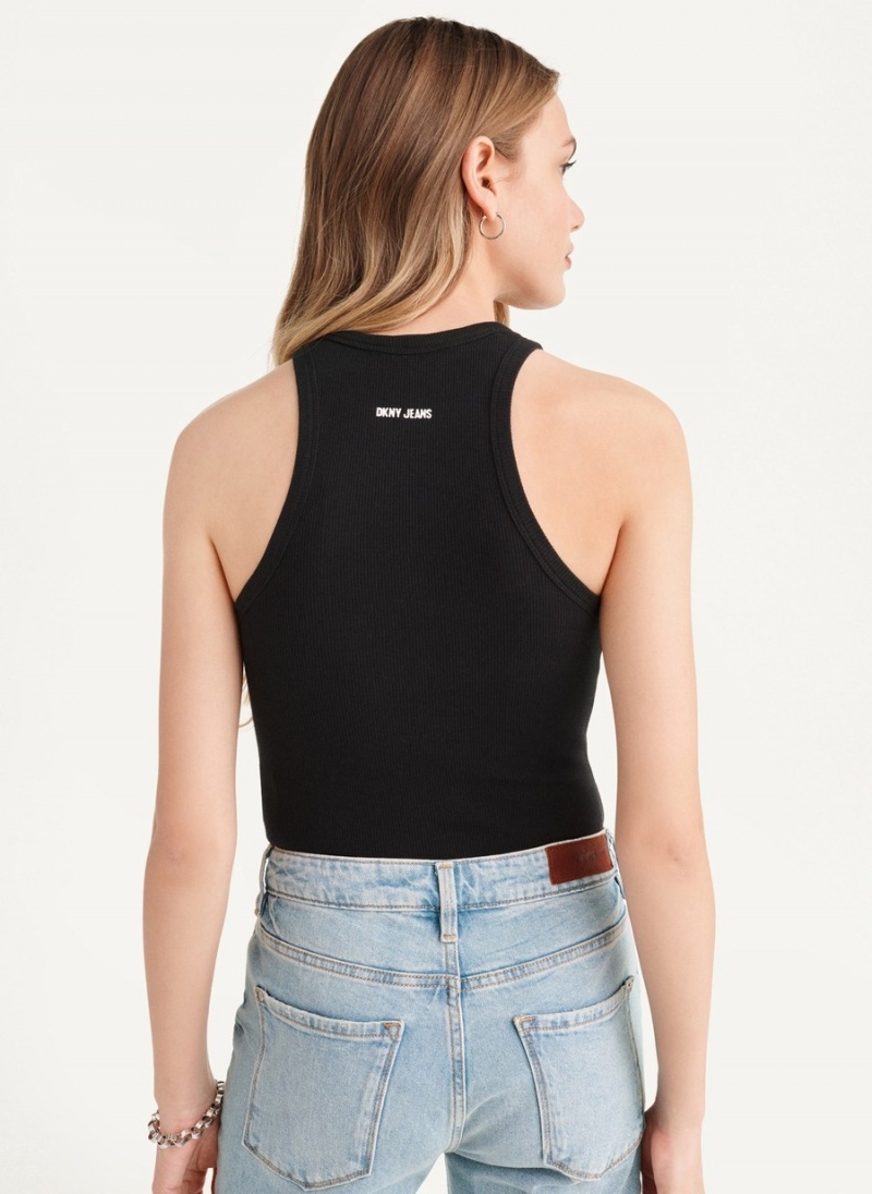 Black Dkny High Neck Tank Women's Bodysuit | Q4126493