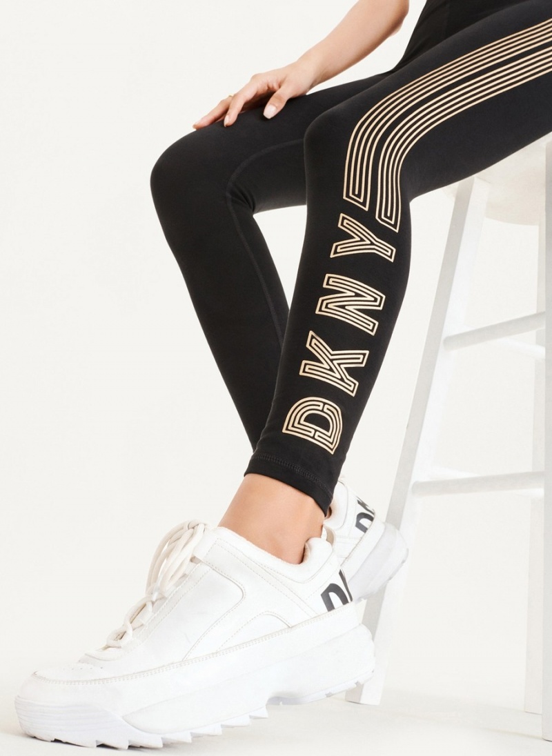 Black Dkny High Waist Full Length High Density Logo Women's Leggings | X9278585