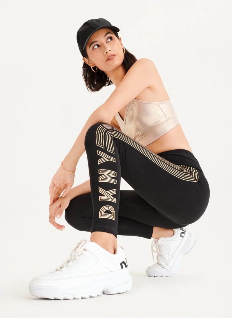 Black Dkny High Waist Full Length High Density Logo Women\'s Leggings | X9278585